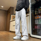 Foss Phil Casual Hosen für Jungen Frühling und Sommer American High Street Dirty Hosen gerade lose Sport mit weit langen Hose für Männer SS-716 Gray XL