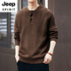
JEEP SPIRIT2024 American retro knitted Henry shirt lazy style autumn and winter thickened vertical striped work pullover sweater men khaki S suitable for 90-110Jin [Jin equals 0.5 kg]