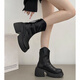 Dans les bottes à talons épais miroises et épaisses pour les petites bottes Martin de printemps pour femmes nouvelles bottes simples bottes Chelsea Boots fines françaises noir 38