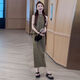 JTKW2024 NEU NEW NICE Heißes Mädchen-Outfit mit Temperament ärmellose Nackenhalter Französisch Einfache und modische, zweiköpfige zweiköpfige Set [3895#] Black S schlägt vor, dass 95jin [Jin 0,5 kg] weniger als