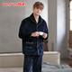 Hancai Pajamas Men's Flannel Autumn and Winter Plus Velvet Thickened Cardigan Couple Coral Velvet Men's Home Clothing Set Black Zhangqing 2XL