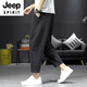 JEEP SPIRIT品牌休闲九分裤男裤子夏季棉麻哈伦裤日系八分裤夏直筒宽松灯笼裤 黑色 2XL 155-165斤