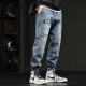 Chaotians American retro workwear jeans men's loose leggings men's autumn and winter elastic multi-pocket harem pants large size trousers black gray M [115-130Jin [Jin equals 0.5 kg]]