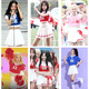 
He Jiangong cheering costume adult football cheerleading sports meeting class uniform performance uniform student men and women dance suit 8063 red long top + 841 skirt + red edge socks XS