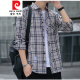 
Pierre cardin plaid casual shirt men's spring and autumn long-sleeved shirt Korean top retro loose autumn thin jacket K12108 white M 90-110Jin [Jin equals 0.5 kg]