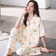 
LangSha 2025 new pajamas women's summer short-sleeved trousers lapel cardigan middle-aged mother's home clothes can be worn outside PDDQ9928 L [recommended 100-120 Jin [Jin equals 0.5 kg]]