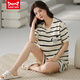 Catman Miiow Pajamas de algodón puro para mujeres en pantalones cortos de verano set de dos piezas delgada de dos piezas Simple Summer Pure Cotton YZT9857 M recomendado para usar peso 75-95 Jin [Jin iguala 0.5 kg]