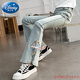 Disney girls' new Chinese style pants, big children's bell-bottom pants, 10 children's spring and autumn clothing, 13-year-old junior high school students' early autumn jeans 679 light blue spring and autumn style 160 cm