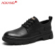 Aokang casual leather shoes men's British business big toe shoes 2025 summer new low top Martin boots men's black thick sole shoes black 41