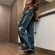 POUM American high street retro three-bar washable old jeans men's trendy brand loose casual versatile straight pants men CRB-1365 blue XL