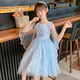 
Anneyol Snow White Skirt Frozen Girls Summer Dress Medium-Grand Children's Baby Spring and Autumn Puffy Gown Skirt A841 Blue 130
