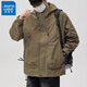 Jeanswest Outdoor Hooded Work Jacket Men's Large Size Casual Wear Men's American Retro Mountaineering Charge Loose Autumn and Winter Jacket Brown 4XL 190-210Jin Jin is equal to 0.5 kg