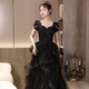 LIBAIXIN Schwarzes Abendkleid 2025 Neues Stil Bankett leichte Luxus Nische High-End-Host-Abschluss-Zeremonie Performance Kleid Kleid Schwarz XL suggeriert 110-120jin [Jin entspricht 0,5 kg]