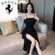 溥畔宴会晚礼服裙女平时可穿气质年会主播服装女夜晚总店性感吊带抹胸 黑色 513 S