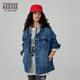 Teenie Weenie Bär Herbst Einfacher loser lässiger Retro -Denim Kurzjacke modische, lockere weibliche mittelblaue m (165)