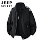 JEEP SPIRIT2025 Spring, Autumn and Winter New Lapel Burgundy Jacket Men's Loose Couple Coach Jacket Pilot Jacket Large Size Plus Size Men's Clothing-Burgundy 2XL