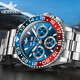 European Pinke Swiss Certified Brand Watch Men's Water Ghost Mechanical Watch Vollautomatisch leuchtend wasserdichte Herrenuhr Multifunktions Uhr OUPKE-3271-Stahlgürtel Blue Herren's Watch