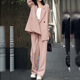 ANGEL MOOD spring extra large size fat girl m suit jacket wide leg pants suit slim casual pink loose suit 200 Jin Jin equals 0.5 kg Pink suit (spring and autumn) XL (recommended 110-135 Jin Jin equals 0.5 kg)