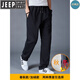 JEEP SPIRIT Jeep men's spring and autumn men's pure cotton sweatpants loose straight sweatpants striped plus velvet high-waisted trousers men's ys-50 plus velvet black and white trim XL 130-150Jin Jin is equal to about 0.5 kg