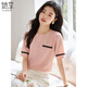 She enjoys a short-sleeved T-shirt for women's round neck and small fragrance style top fashionable simple short-sleeved base shirt T143T1428