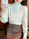 GIOIO standing collar and velvet shirt for women 2025 autumn and winter long-sleeved bottoming shirt with temperament court style chiffon top off white regular L