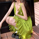 Gem City high-end white suspender dress draped bohemian travel seaside vacation skirt super fairy dress 4333 long skirt M