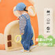 Dudu baby denim overalls spring and autumn new boys' pants spring style girls' trousers children's spring VIP denim blue 90