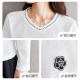 She enjoys long-sleeved T-shirt women's V-neck waffle style versatile flower embroidered white bottoming shirt top T141T2847