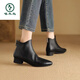 Woodpecker leather short boots for women in autumn and winter new low-heeled soft-leather Martin boots single women's shoes flat heel Chelsea single boots heightened shoes apricot color 35, small plus size