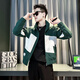 Jason's Jacket Men's Autumn and Winter Cotton Thickened 2025 New Trendy Versatile Tops Men's Color Blocked Autumn Clothes J209 Green (Regular Class) L (110-130Jin Jin equals 0.5 kg)