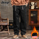 JEEP SPIRIT casual pants for men in winter thickened wide-leg work pants integrated velvet straight sport long trousers for men 695 earthy yellow [integrated velvet] 5XL