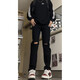 
7 best products ripped jeans men's spring and summer thin American high street light-flare loose straight slim trousers men DFFS-722 black (ripped) XL