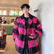 OEMG college style British mid-length woolen coat men's autumn and winter plaid windbreaker small fragrance loose woolen coat black XL recommended 110-130Jin Jin equals 0.5 kg