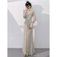 Wutuo dress is a high-end light luxury evening girl 2024 new niche long-sleeved sequin annual meeting host slim and slim apricot silver L