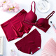 纪娅芙本命年红色结婚新婚情侣内衣套装三件套带文胸胸罩情侣内裤冰丝 2条 4840酒红套装 女(34/75AB)+男XXL