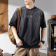 Jeanswest 280G schweres Retro Old Waschbaumwäsche kurzärmeligte T-Shirt für Männer im Sommer Kaji American Tough Guy T-Shirt Herren Black Grey XL für 145-160jin [Jin gleich 0,5 kg]