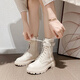 Belle Autumn and Winter Women's Shoes Martin Boots Botas cortas para mujeres Flat Suele grueso grueso White White Lace Boots Midube Boots All-Match Motorcycle Rider Boots Off-White 38