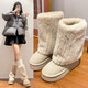 FSAT厚底雪地靴女2026冬季加绒加厚保暖中筒东北棉鞋女短靴子人造短毛 米色 加绒 35 标准尺码
