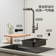 Jiumu Sink Nano Gun Gray SUS304 Thickened Stainless Steel Vegetable Basin Kitchen Handmade Large Single Tank Household Dishwasher Pot Lower Left Water Pull Set + Soap Liquid + Water Cleaning Faucet 680mm*450mm