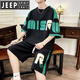 Jeep Spirit Summer Jugend kurzärmelig Sportanzug T-Shirt Fett Plus Größe Männer lose Modemarke Handsome Set D672 Black L