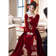 Paviso Toast Wear Bridal Autumn and Winter Red Wedding Casual Return Engagement Dress New Chinese Style Long Sleeve Temperament TX2442 Burgundy Velvet Style Pierre Cardin L (170)