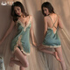Hot cat sex underwear sexy pajamas suspender skirt lace large size nightgown seductive uniform thong suit XR1504 blue