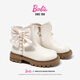 Barbie Girls' Boots Autumn and Winter Plus Velvet Leather Boots Children's Short Boots Girls Crystal Shoes Short Martin Boots DA6678 White 35