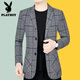 Playboy (PLAYBOY) suit jacket men's new autumn and winter business casual autumn and winter style middle-aged men's plaid suit Korean version trendy khaki plus velvet thickened XL recommended 115-130 Jin Jin equals 0.5 kg