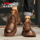 Bull Familie Martin Boots Herren echte Leder Herbst und Winter High-Top British Style Old Retro Work Boots Herren Red Brown 40