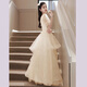 Libaixin Champagne Couleur de soirée robe pour les femmes 2025 New Light Luxury Niche Niche haut de gamme Vocal Music Art Exam Host Performance Champagne Color 3XL Recommandé 130-135Jin [Jin est égal à 0,5 kg]