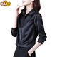 Sorrynam black mulberry silk shirt women's high-end European fashion fashion acetate satin shirt black M 95-105Jin Jin equals 0.5 kg