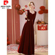 Pierre Cardin 23 New Toast Wear Bridal Red Wedding Winter High-end Velvet Engagement Dress Long Sleeve Autumn and Winter Women Burgundy L