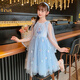 
Anneyol Snow White Skirt Frozen Girls Summer Dress Medium-Grand Children's Baby Spring and Autumn Puffy Gown Skirt A841 Blue 130