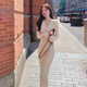 Xiao Yu 2025 spring and autumn new women's long-sleeved dress small fashion hip-hugging A-line temperament clothes apricot one size fits all 85-125 Jin Jin is equal to 0.5 kg